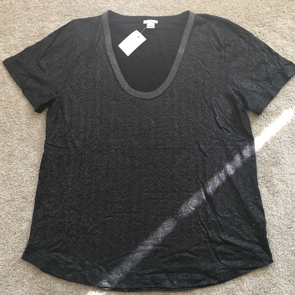 NWT J Crew Metallic Tee with Embellished Neckline